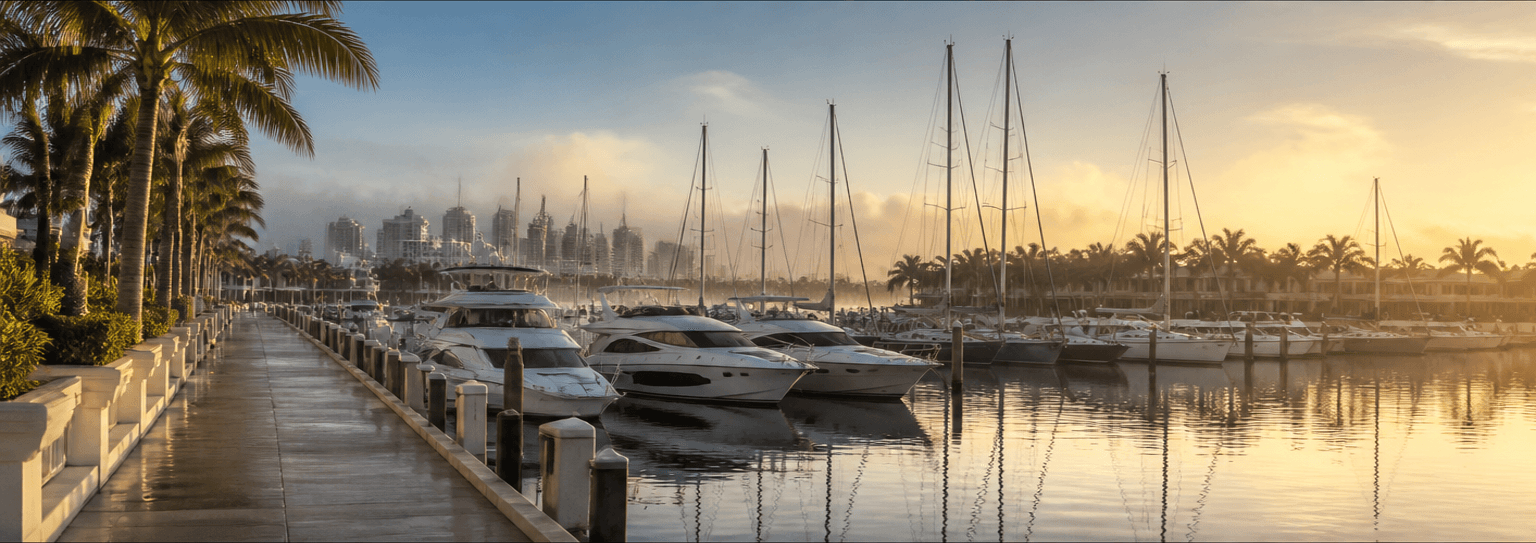 Yachts berthed in a South Florida marina